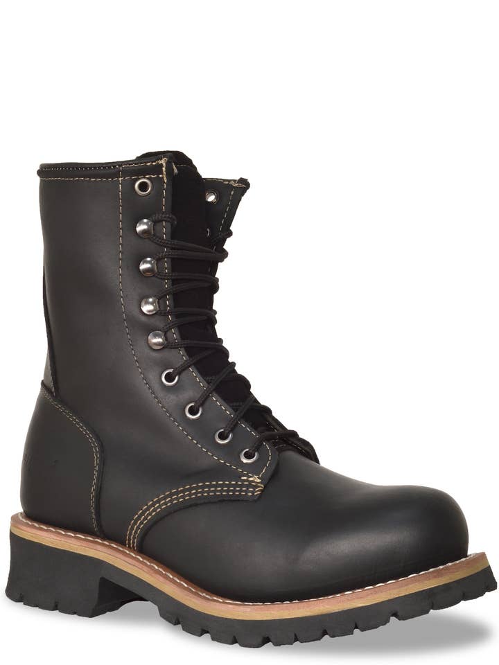 Logger Black Full Grain Leather Men's Boots for wholesale by RedHawk Boot Co.