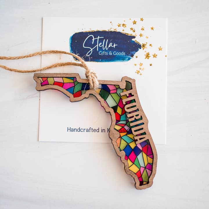 Stellar Gifts & Goods Wholesale - Wholesale Ornament - Stained Glass State Holiday Ornaments - Local Christmas