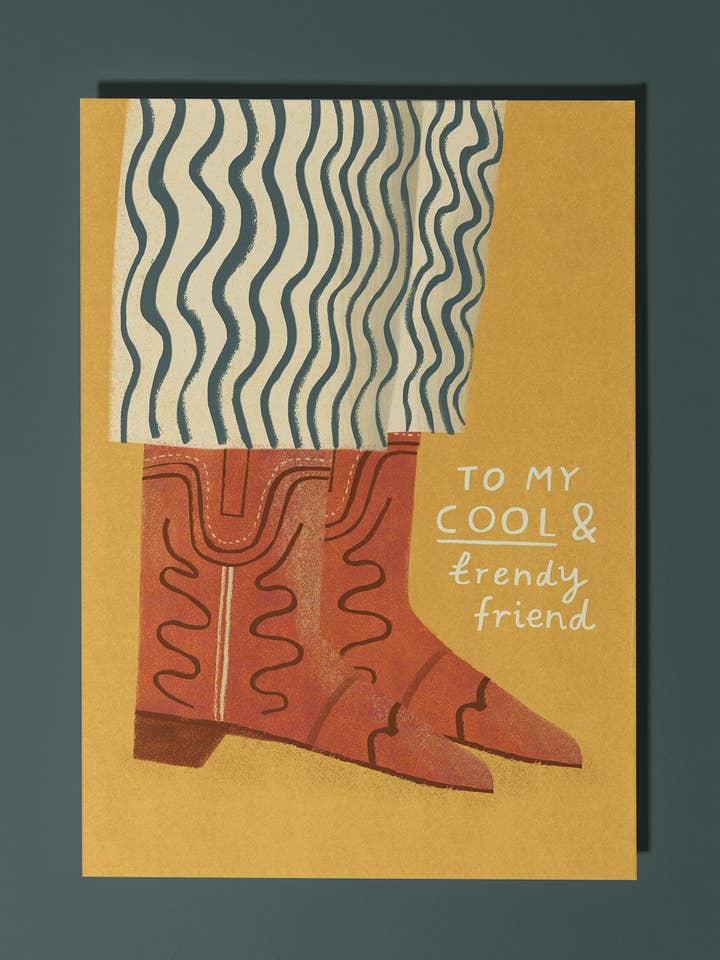 Cowboy Boots Greeting Card | Cool & Trendy Friend Design for wholesale by Maisy Summer