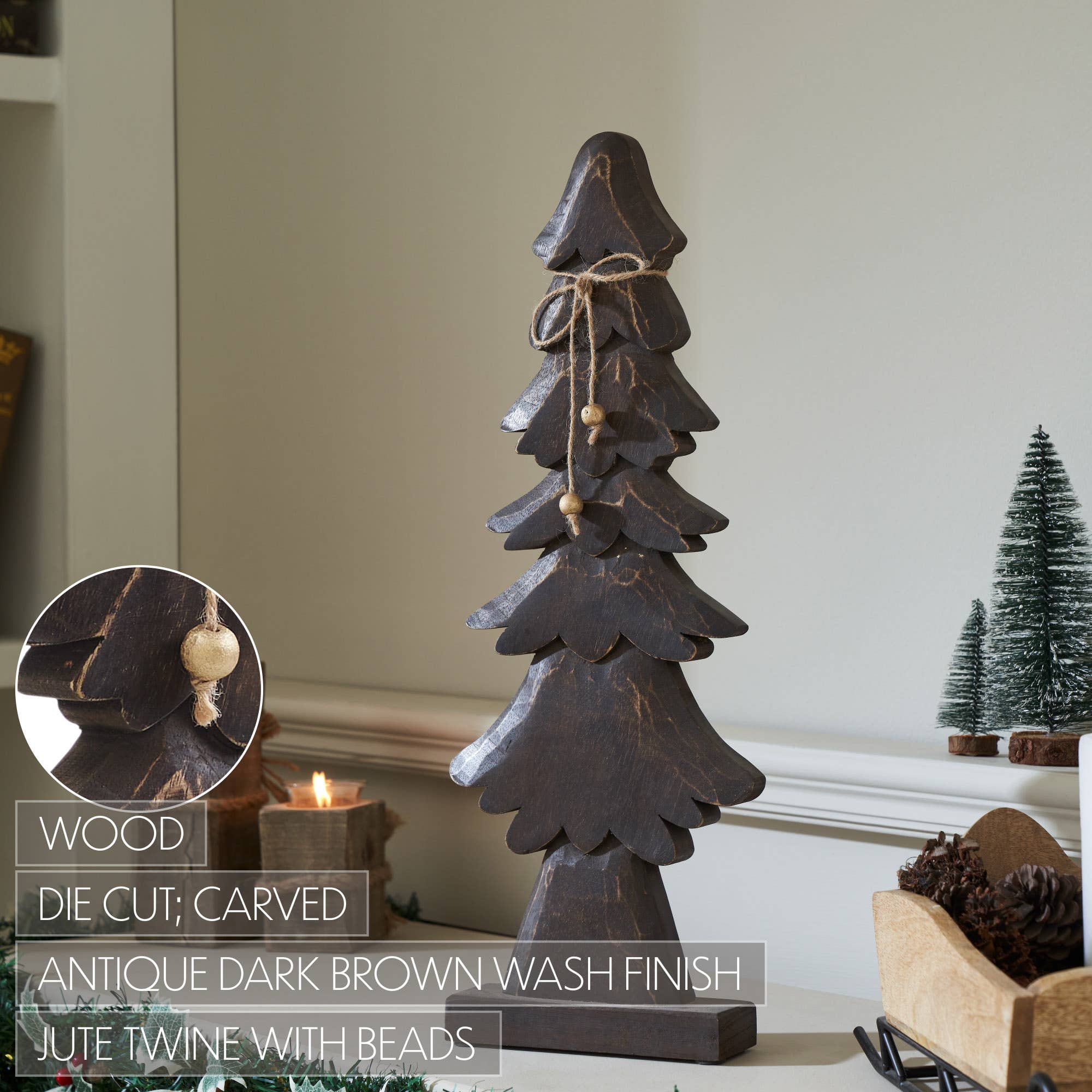 VHC Brands - Wholesale Decorative Tabletop Object - Tidings Timber Dark Wooden Tree 21x8x21