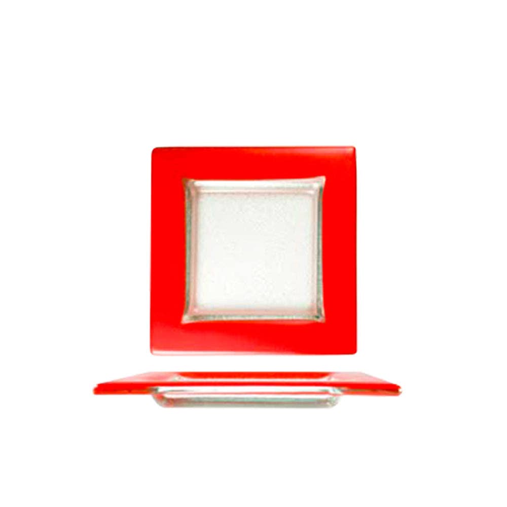 TURGLA HOME - Wholesale Dinner Plate - Glass Dinnerware 6" x 6" Square Red Glass Plate (Set of 4)1
