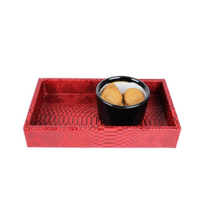 Small rectangular red reptile tray with artificial leather organizer for wholesale by Signature Home Collection GmbH