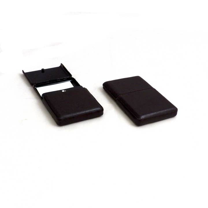 Brown Leather Business Card Case with Flip Top. for wholesale by BeyBerk International