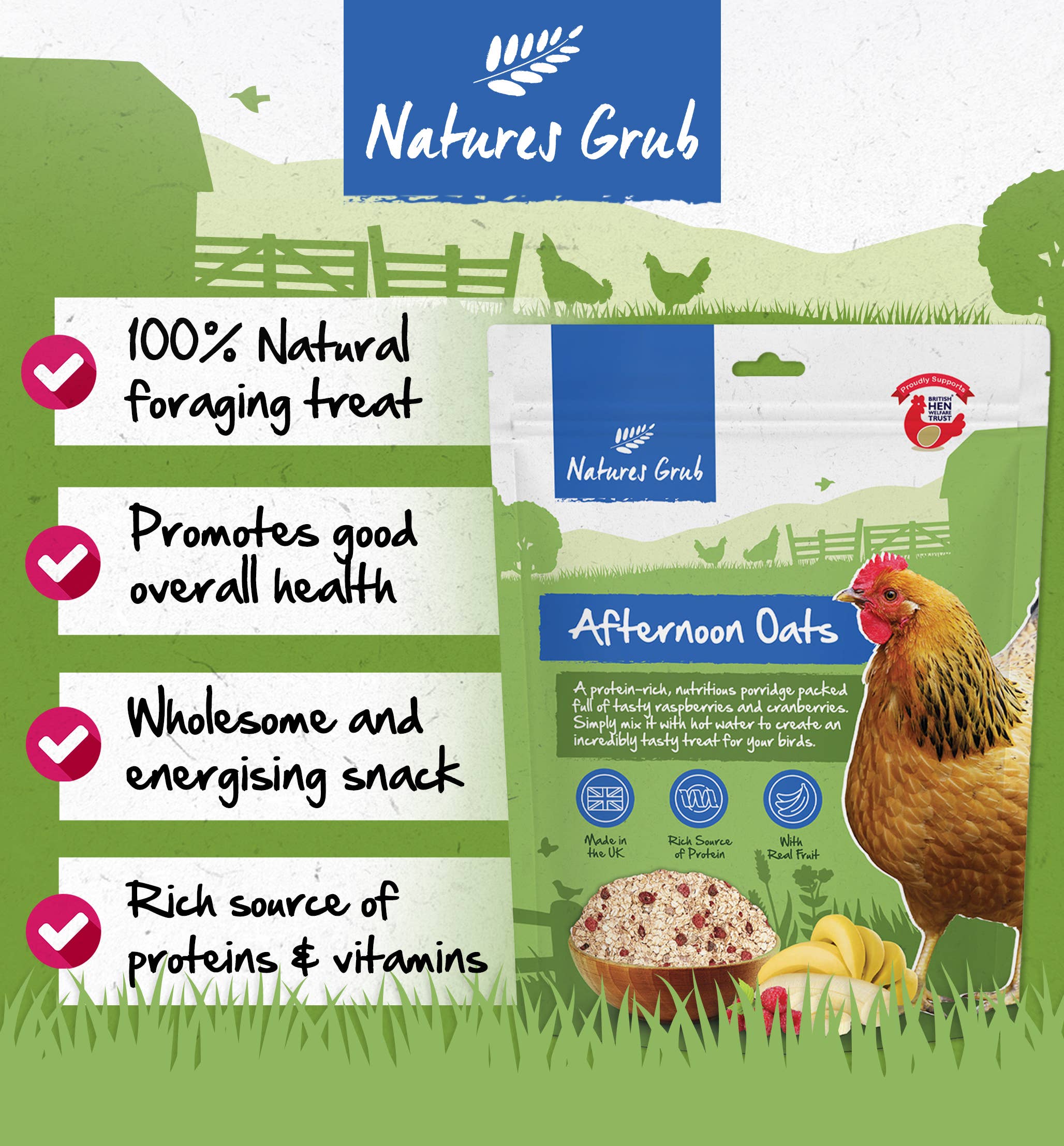 Natures Grub – wholesale Pet food – Not cat/dog – Natures Grub Afternoon Oats for Chickens - Banana & Berry3