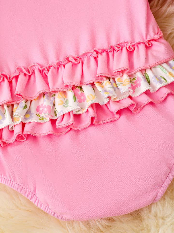 Kids Charm Online - Wholesale Bodysuit (Non-Footed) - Baby - Pink Love, heart applique baby onesie with ruffle butt. RPG60025 JEAN3