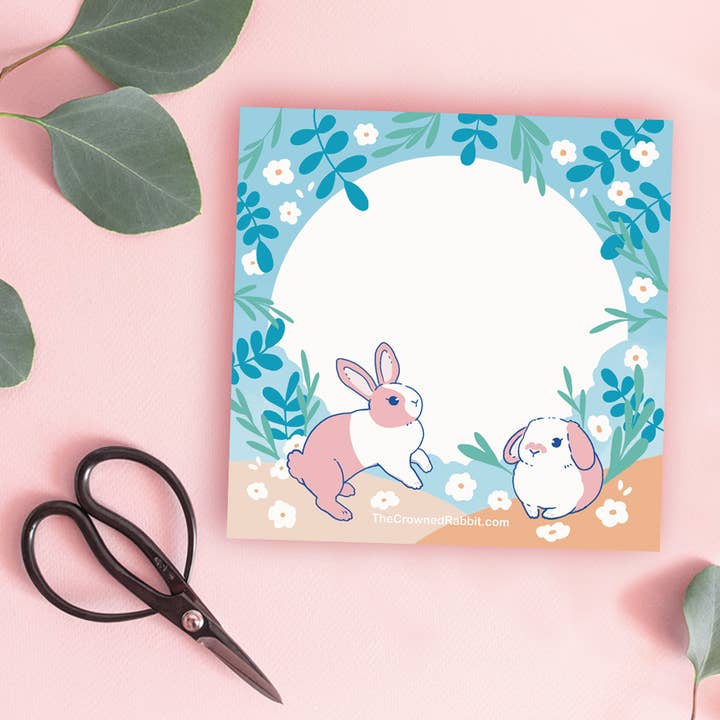 The Crowned Rabbit - Wholesale Notepad - Floral Rabbit Memo Pad, Notepad