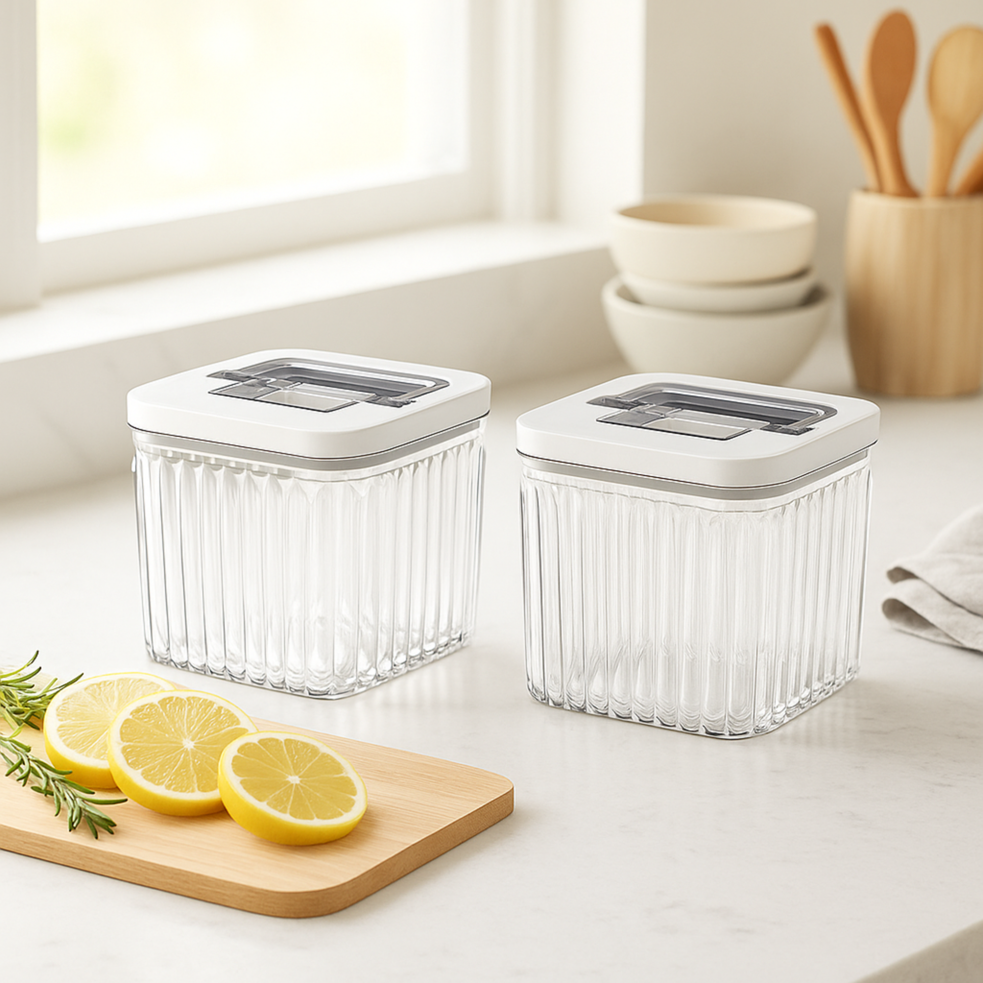 Oggi - Wholesale Canister set - Food Canisters - Set of 2 Airtight Fluted - 40.5 oz2