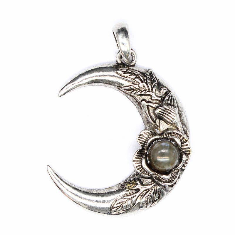 Mio Queena – wholesale Spiritual stone/crystal – Vintage Inlaid Stone Rose Moon Charm Pendant - CS/MS13