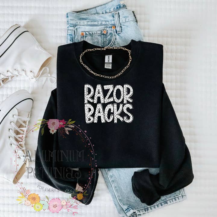 Razorbacks Dottie Loo Font Gildan Sweatshirt for wholesale by Aluminum Petunias