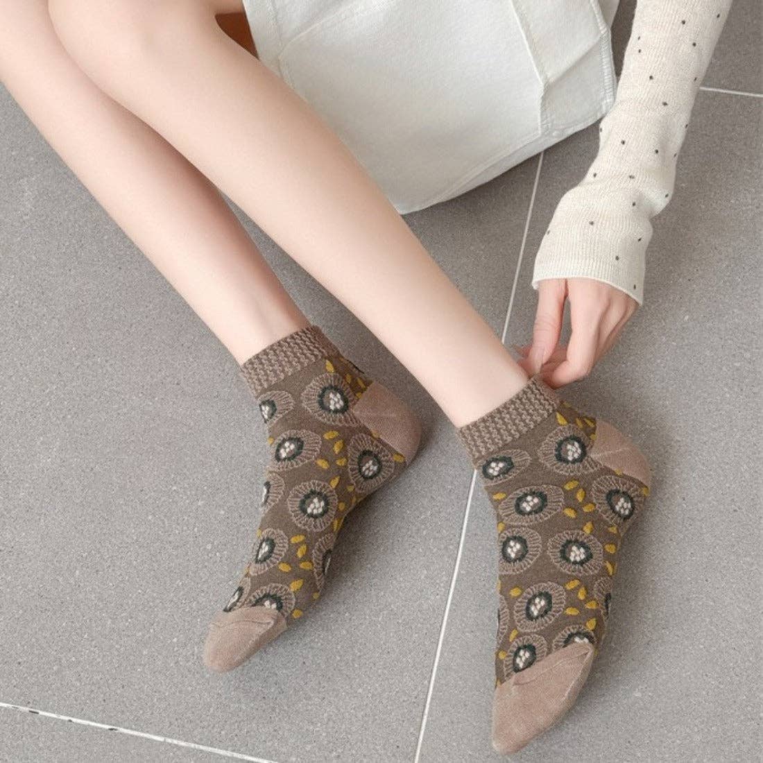 Funkyrel® Atzbranding Limited – Engroshandel Strømper - Dame – Rufia - Blomstermønstret Lavtskårne Sokker10