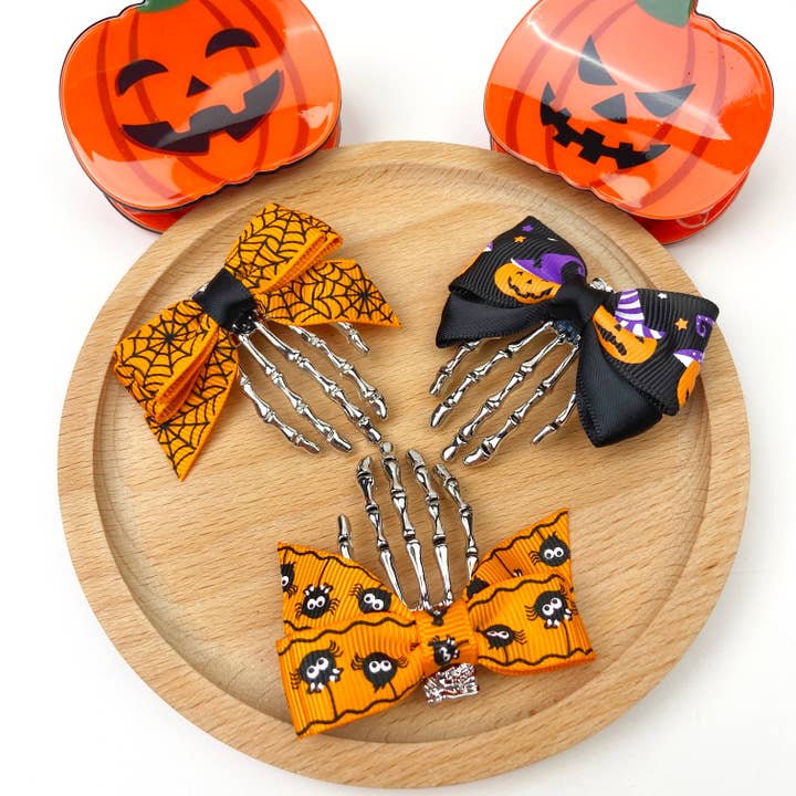 Skeleton Ghost Hand Bow-knot Hair Clip Halloween for wholesale by SoapElenGlen