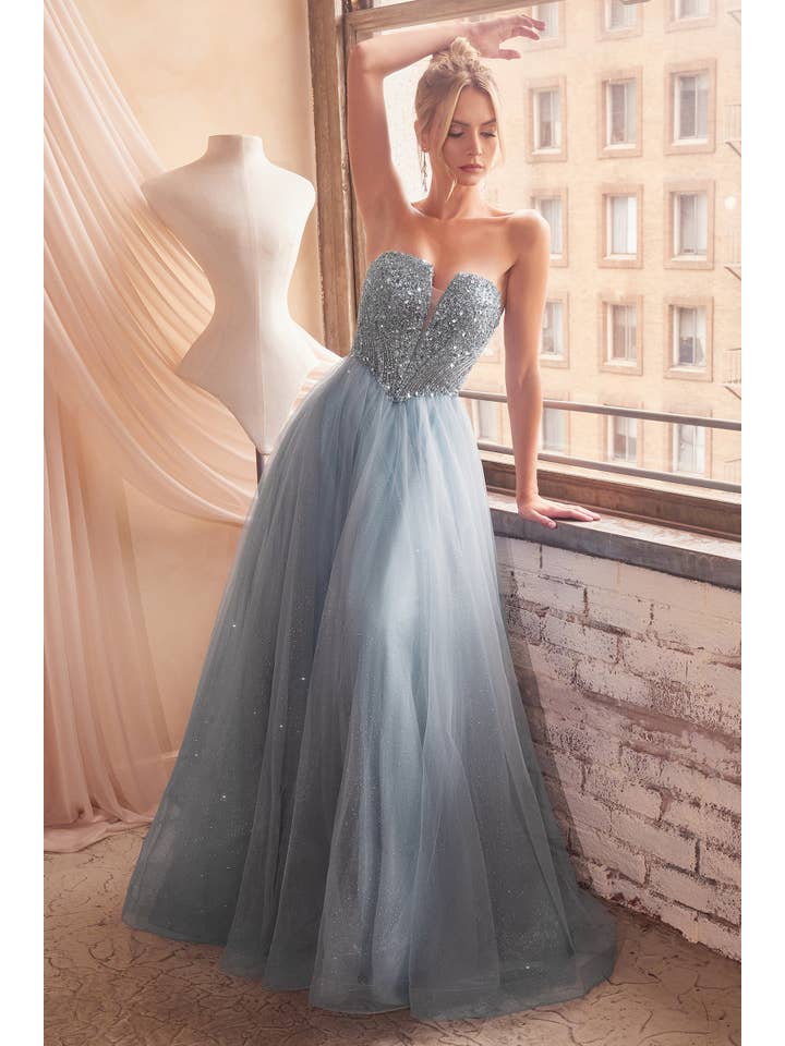 Ladivine by Cinderella Divine - Wholesale Gown - Women's - STRAPLESS SEQUIN & TULLE A-LINE DRESS