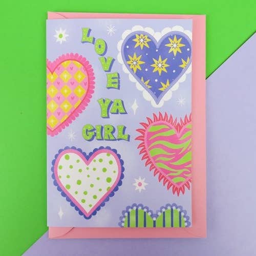 Love Ya Girl Galentine's Card voor wholesale door Katie Brookes Illustration