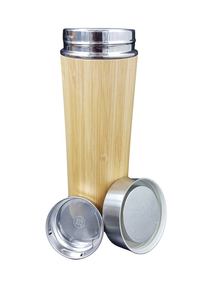 Caneca de bambu, caneca térmica “Bruno” incl. coador de chá, 380 ml por atacado de Mindi