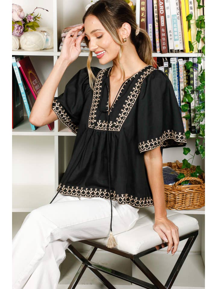 Vine & Love - Vente Chemisier – femme - Blouse blanche brodée à col noué, style bohème12