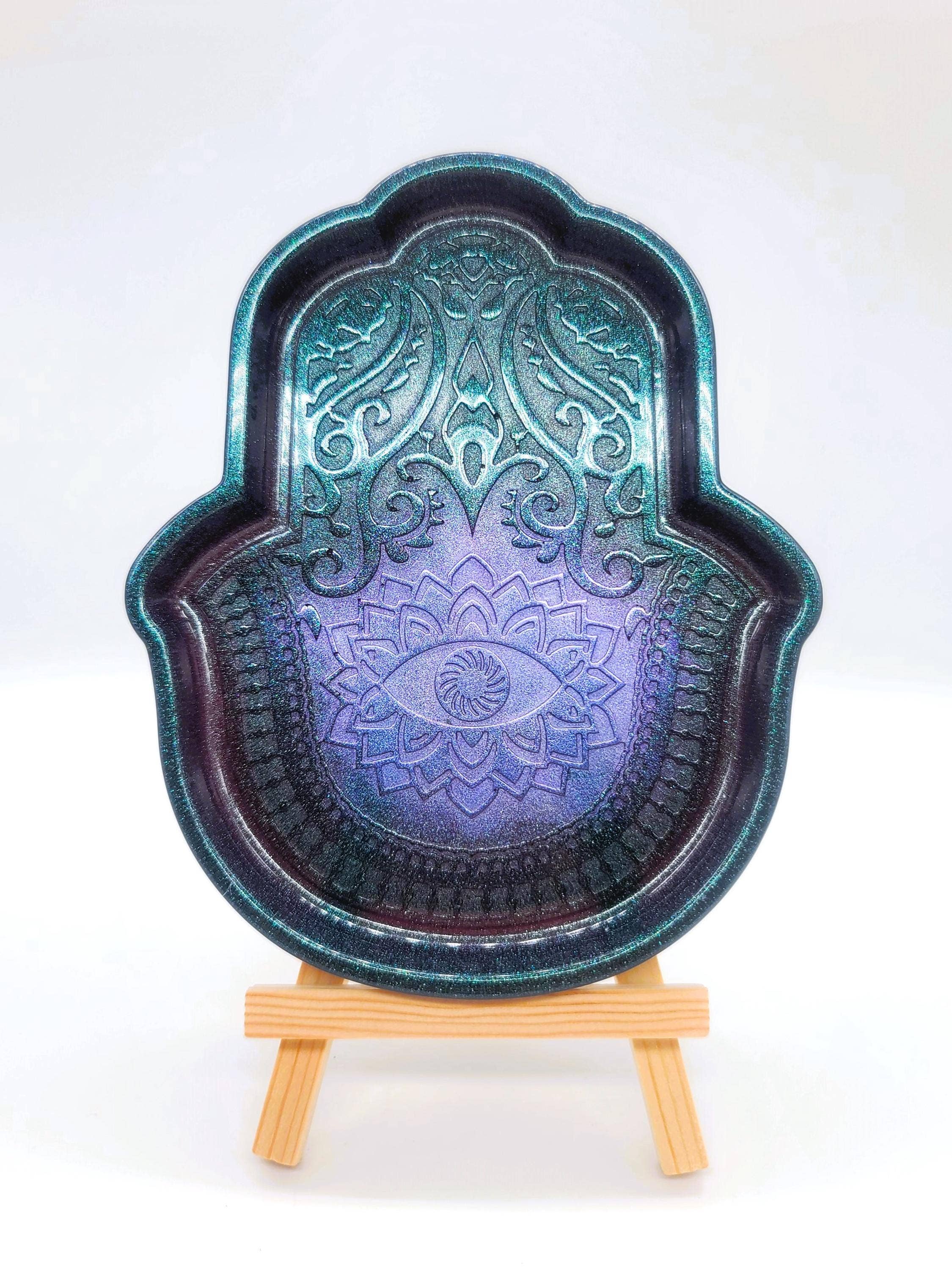 Slightly Askew Art - Wholesale Jewelry Dish - Hamsa Hand Trinket Dish - Made with Resin & Color-Shift Mica12