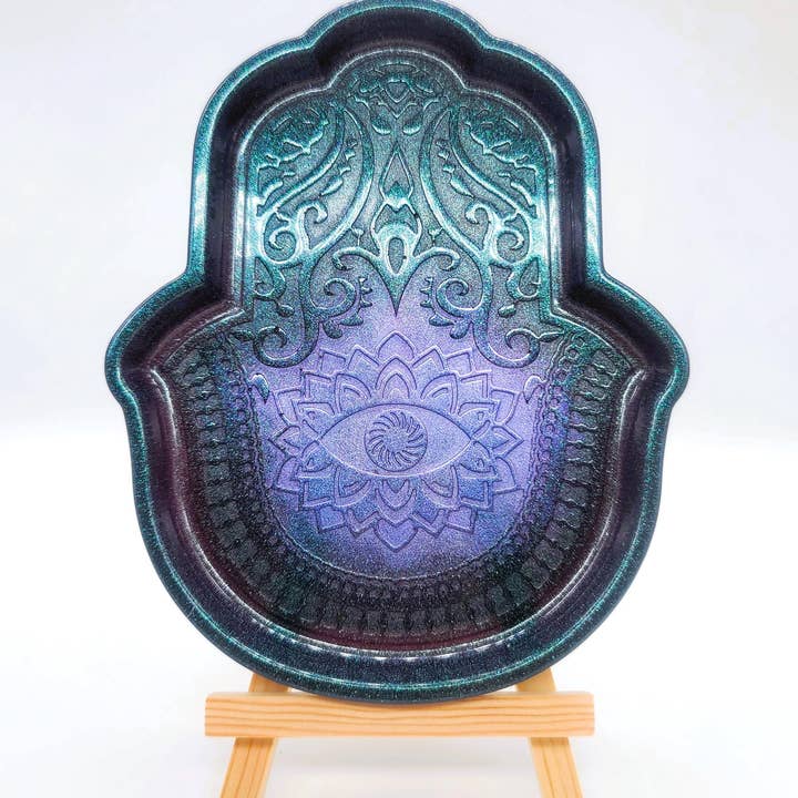 Slightly Askew Art - Wholesale Jewelry Dish - Hamsa Hand Trinket Dish - Made with Resin & Color-Shift Mica12