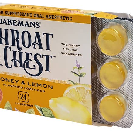BT Remedies - Wholesale Lozenges/Cough Drops - Jakemans Throat & Chest Honey Lemon Lozenges Box - 24 Ct