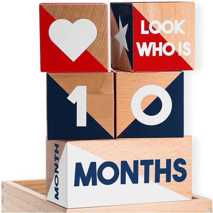 Baby Milestone Blocks, Red, White & Blue - Heirloom Quality for wholesale by Tykeroo
