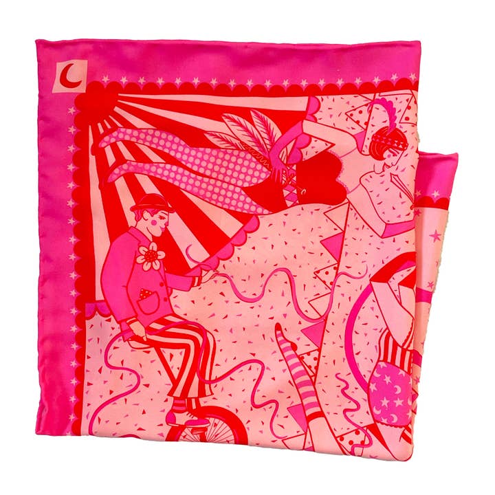 Su Owen - Wholesale Scarf - Unisex - Pink I Love the Circus Eco Neckerchief/Pocket Square