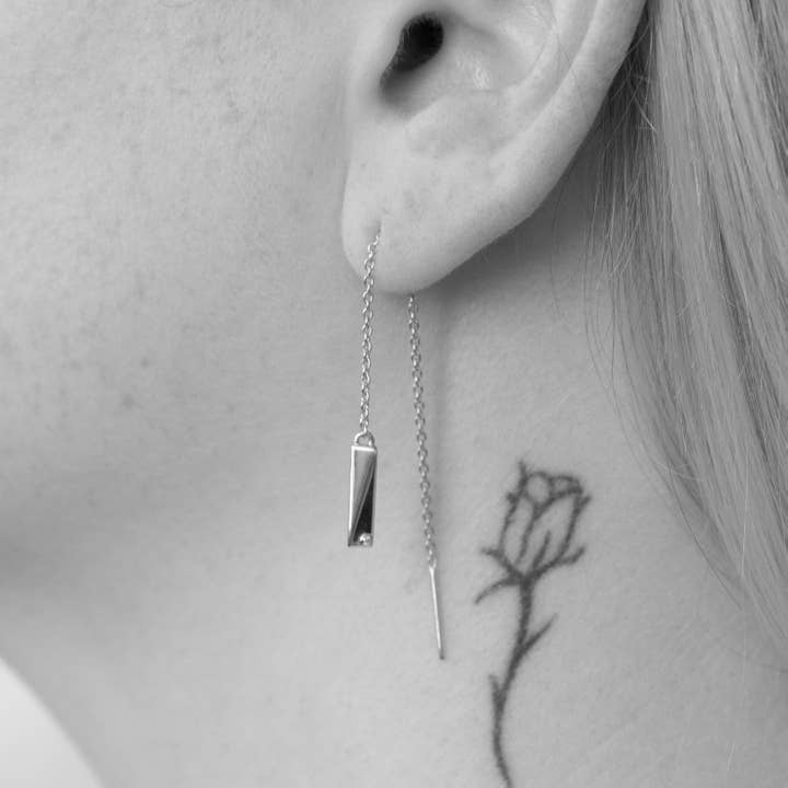 Flex Thread Earrings with Round Lab Grown Diamonds Silver for wholesale by Studio Cier