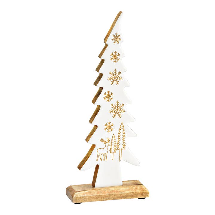 Wurm - Wholesale Artificial Christmas Tree - Standing Christmas Tree Winter Scene made of Mango Wood white (W/H/D) 12x30x5cm