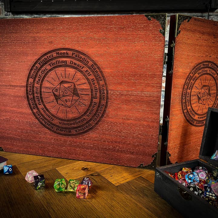 Fandomonium - Wholesale Board Game - Wooden Dungeon Master Screen - D20 Character Wheel Motif10