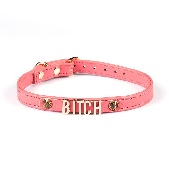 Red Italian Leather Choker Letters BITCH with Gemstone for wholesale by Liebe Seele