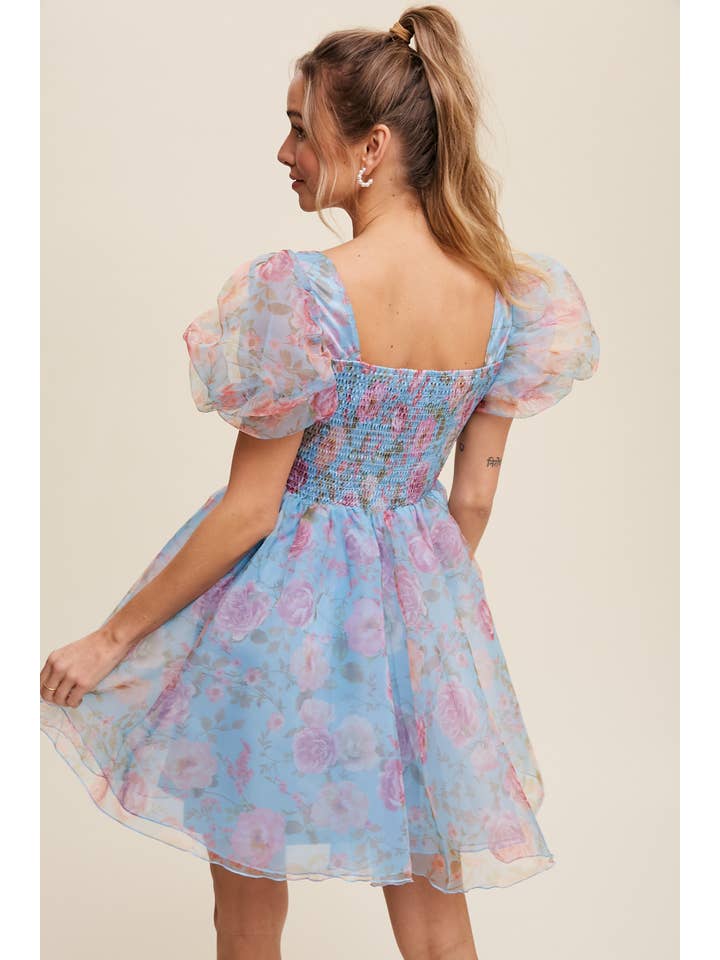 Listicle - Wholesale Dress - Women's - Floral Puff Sleeve Organza Mini Dress10