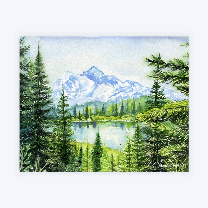 Peak Garibaldi Park Beautiful Mountains Watercolor Art Print for wholesale by Elena Markelova Arts