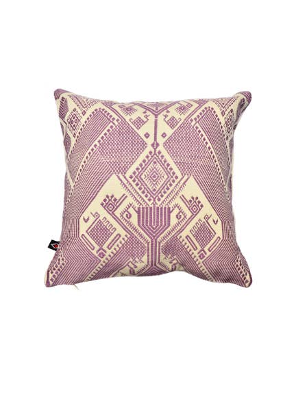 Taie d'oreiller en coton tissé à la main 40,6 x 40,6 cm - Blanc et lilas pour la vente par Yabal