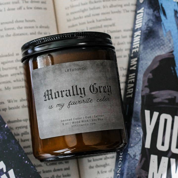 Lit Fiction Co. - Wholesale Jar/Filled Candle - Morally Grey Is My Favorite Color | Bookish Dark Romance Can2