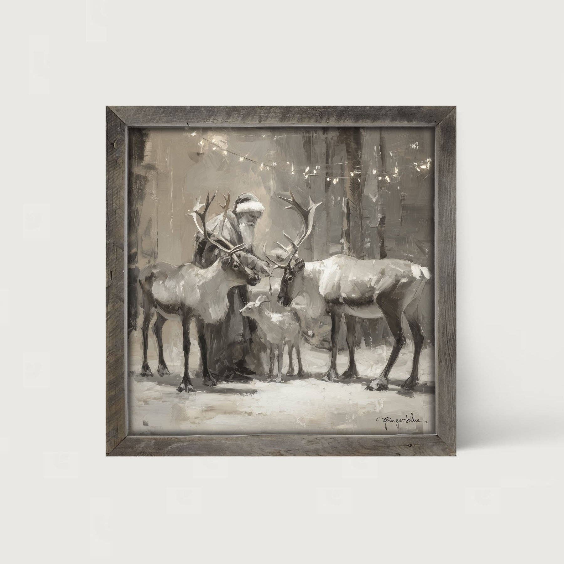 ginger blue - Vente Art mural pour les fêtes - Père Noël et rennes sous les lumières de Noël11