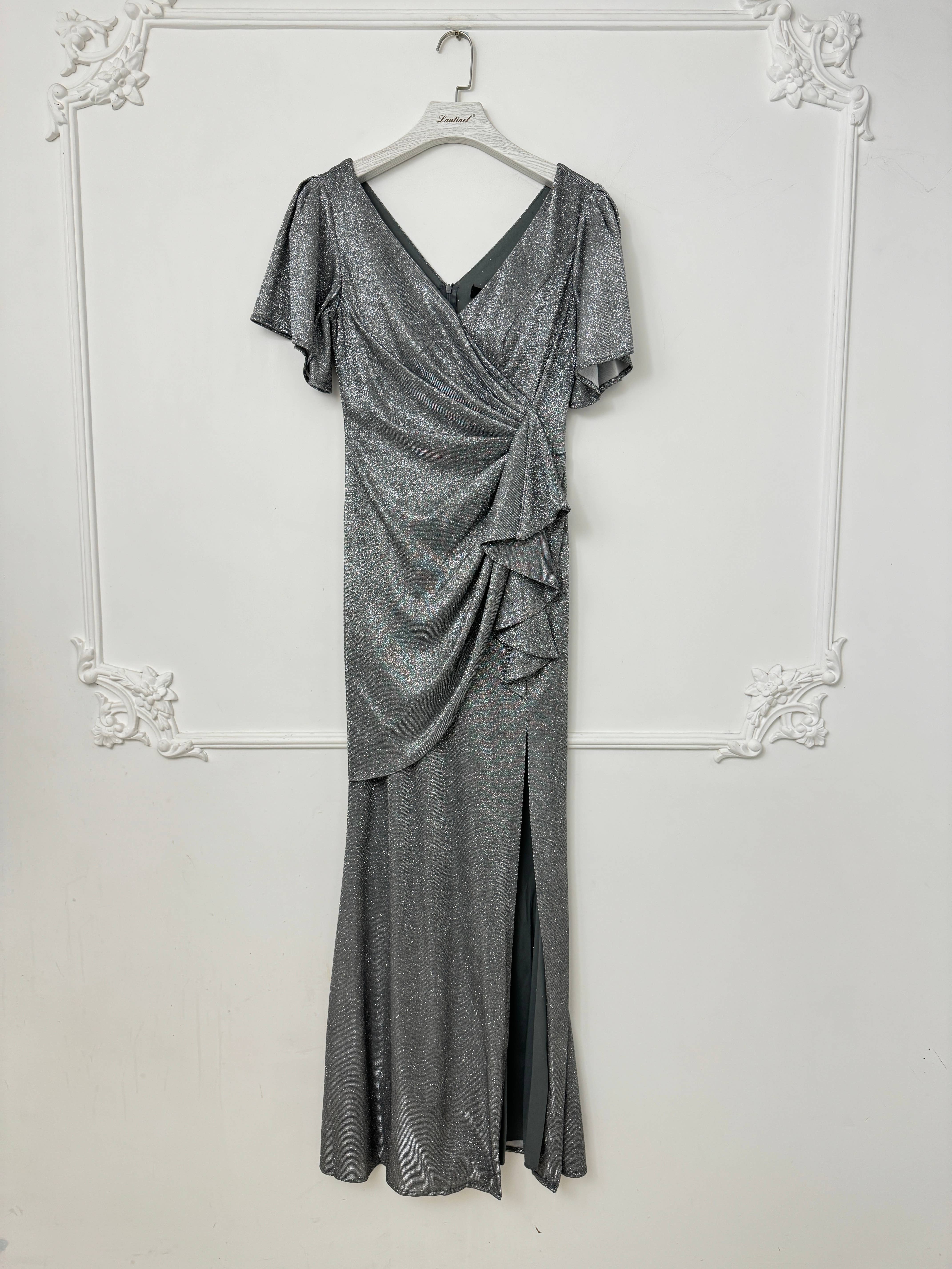 Lautinel – Vestido comprido - Mulher por atacado – Vestido de festa justo com paetês e fenda R183710