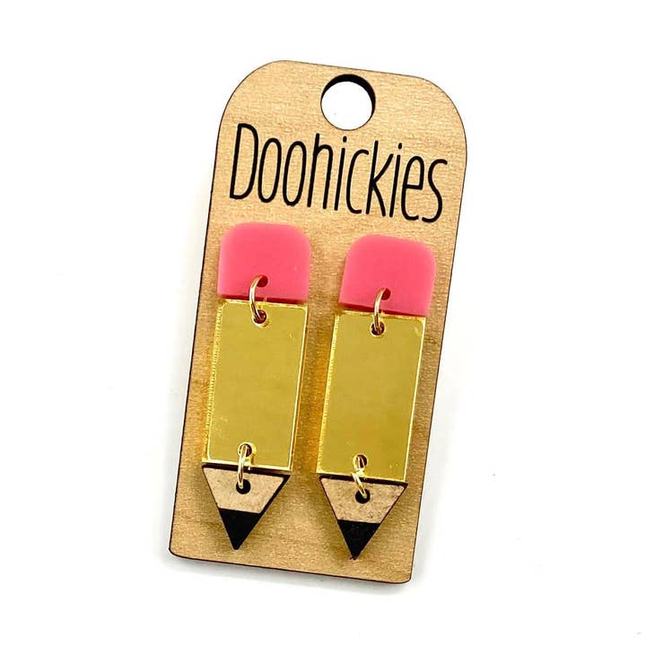 Doohickies - Wholesale Dangle Earrings - 2" Lil' Pencil Acrylic Dangles - Back to School Teacher Earrings