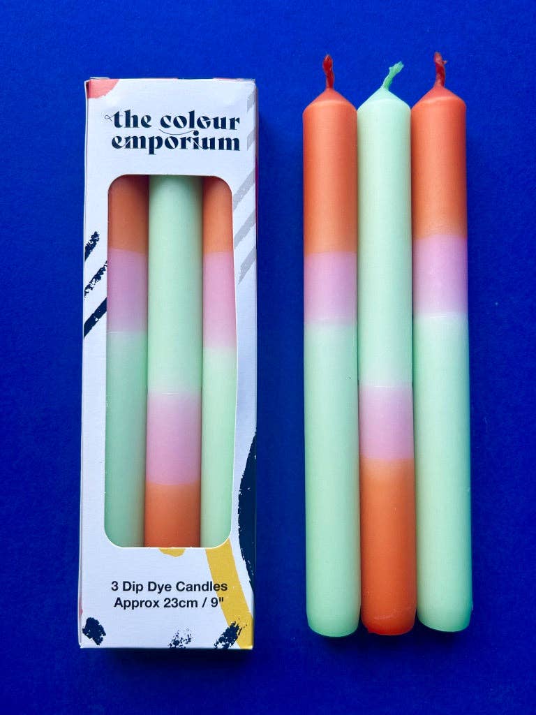 The Colour Emporium – wholesale Tapered candle/candlestick – FISHERMAN'S FRIEND Dip Dye Dinner Candles Trio3
