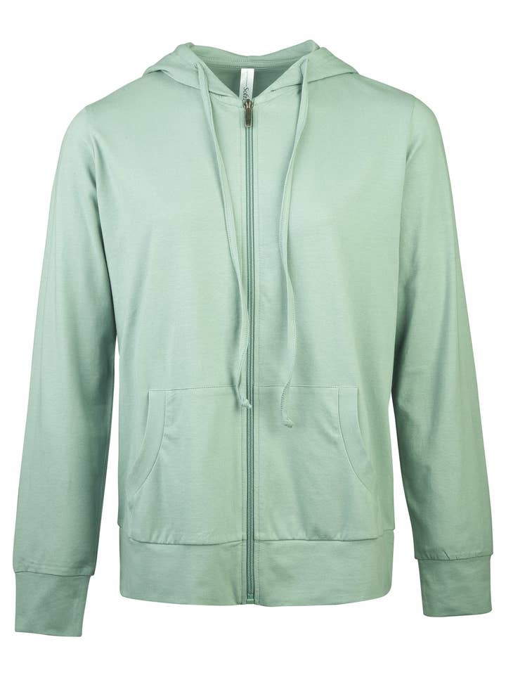 Women's Essentials Sofra Lightweight Full Zip Cotton Hoodie Sweater Sage (HDC7000_SAG) for wholesale by 247 Frenzy