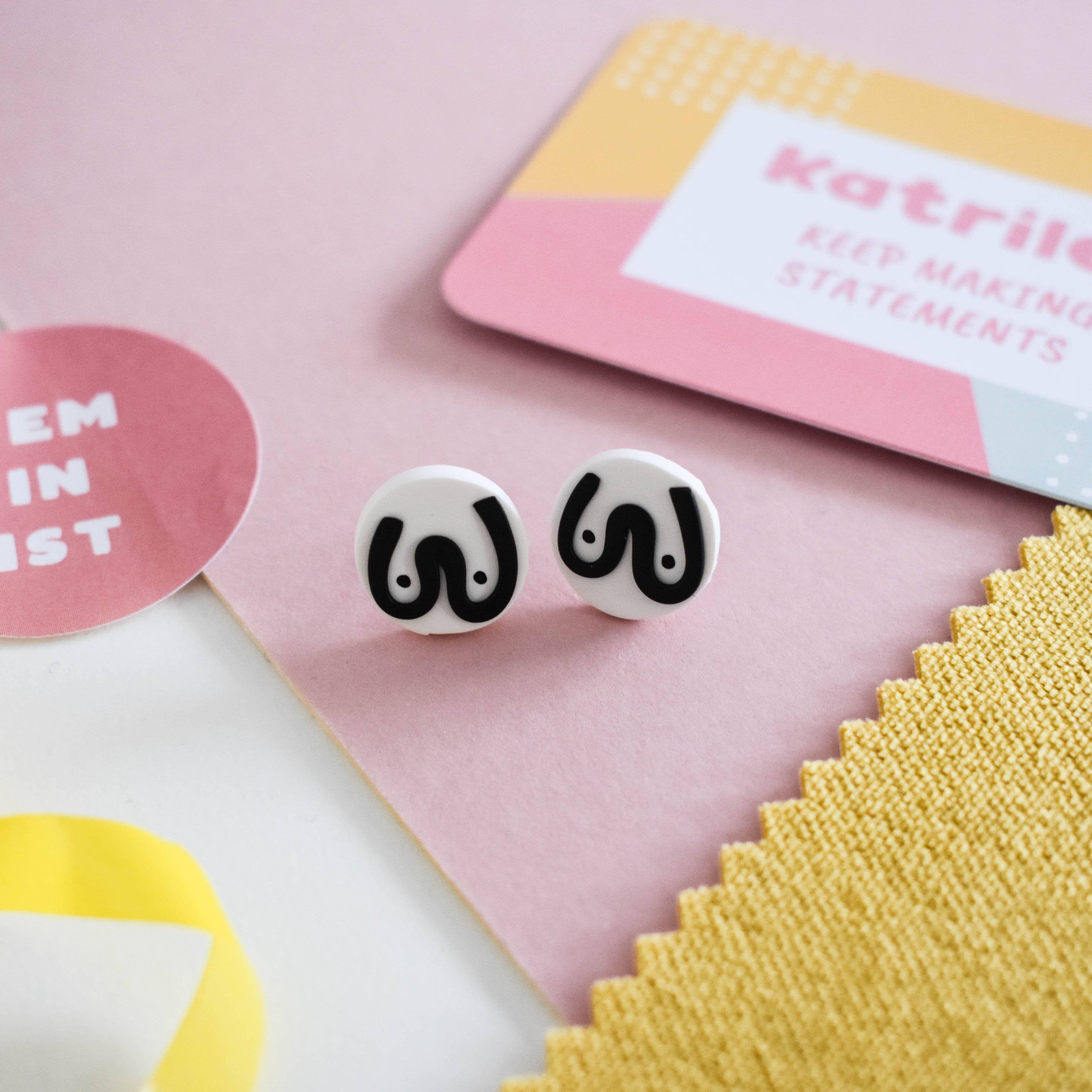 Katrilee - Wholesale Stud/Post Earrings - Katrilee Monochrome Boob Print Polymer Clay Stud Earrings3