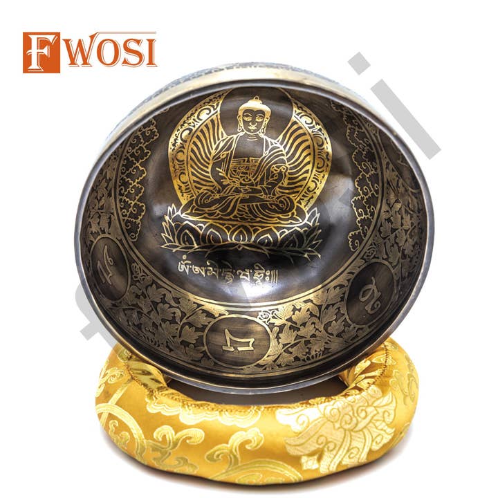 9 Zoll Buddha-Schnitzerei Tibetische Klangschale Schlägel & Kissen | Antike Chakra-Heilung Yoga-Meditation Glockenklangschale | Selbstpflege-Geschenk für den Großhandel von Fwosi