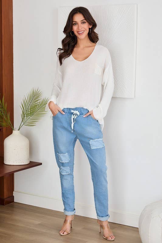 VENTI6 – Engroshandel Strikket top - Dame – LANGÆRMET STRIKKET TOP I METALLISK FOLIE SPRAY (3091-METALLIC)3