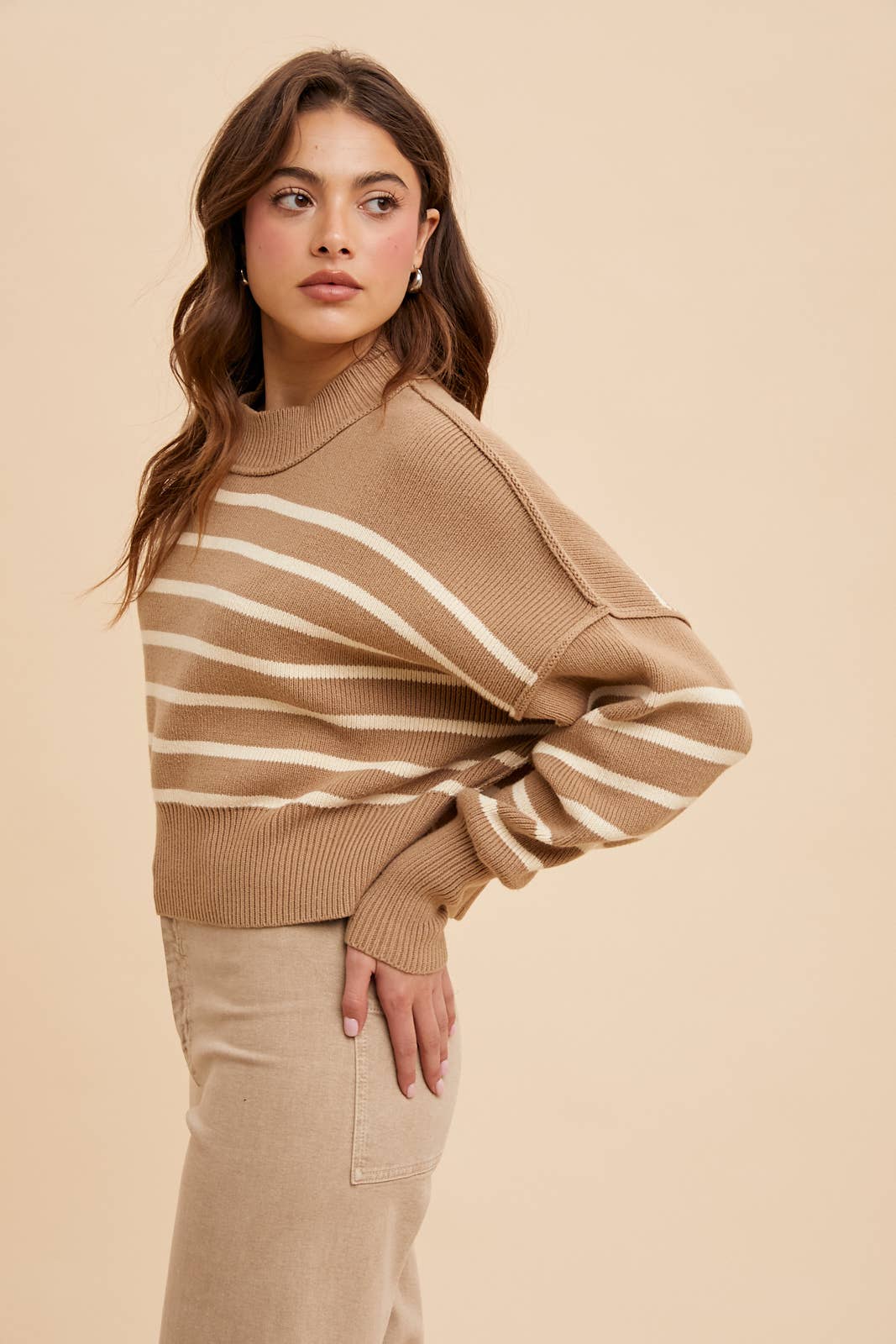 In Loom - Vente Pull en maille – femme - Pull rayé court à col montant6