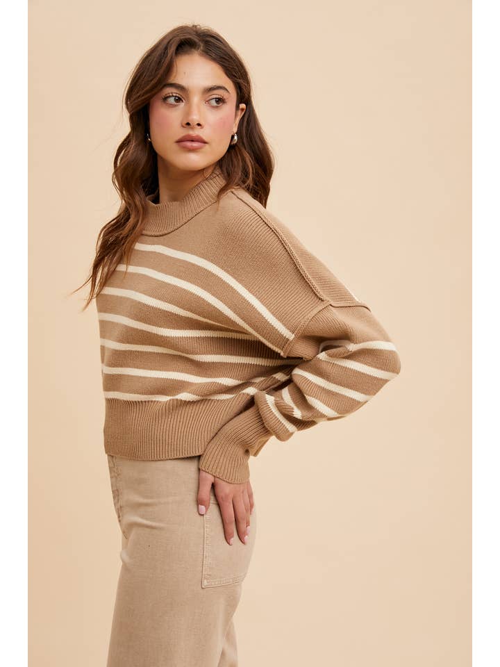 In Loom - Vente Pull en maille – femme - Pull rayé court à col montant6