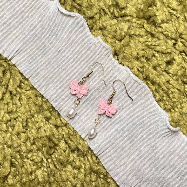 Bow Tie Earrings (Pink) for wholesale by Miss Peachy
