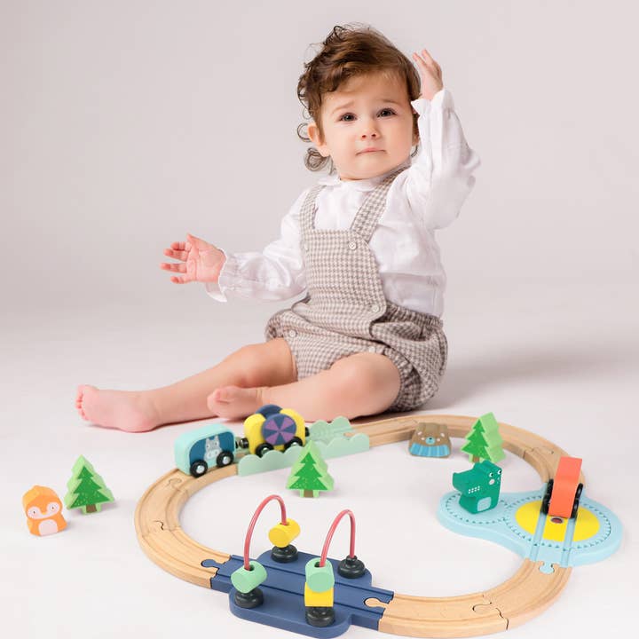 Leo & Friends - Wholesale Wood Toy - Kids - Wooden Railway Jungle 22-Piece Animal Set, Train Cars7