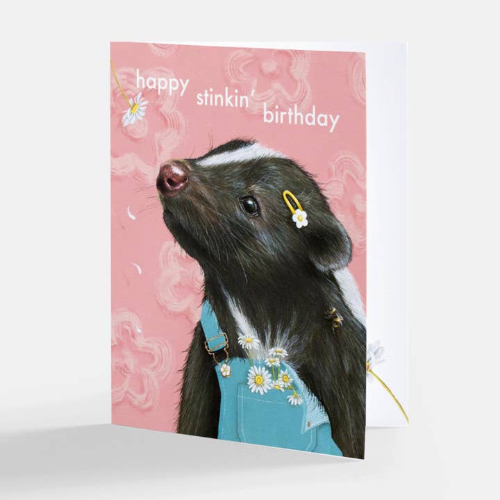 June the Skunk "Happy Stinkin' Birthday" Card for wholesale by One Lane Studios