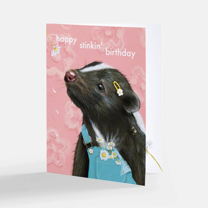 June the Skunk "Happy Stinkin' Birthday" Card for wholesale by One Lane Studios