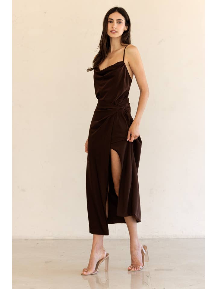 BROWN JD6761-1-COWL NECK MIDI DRESS for wholesale on Faire4