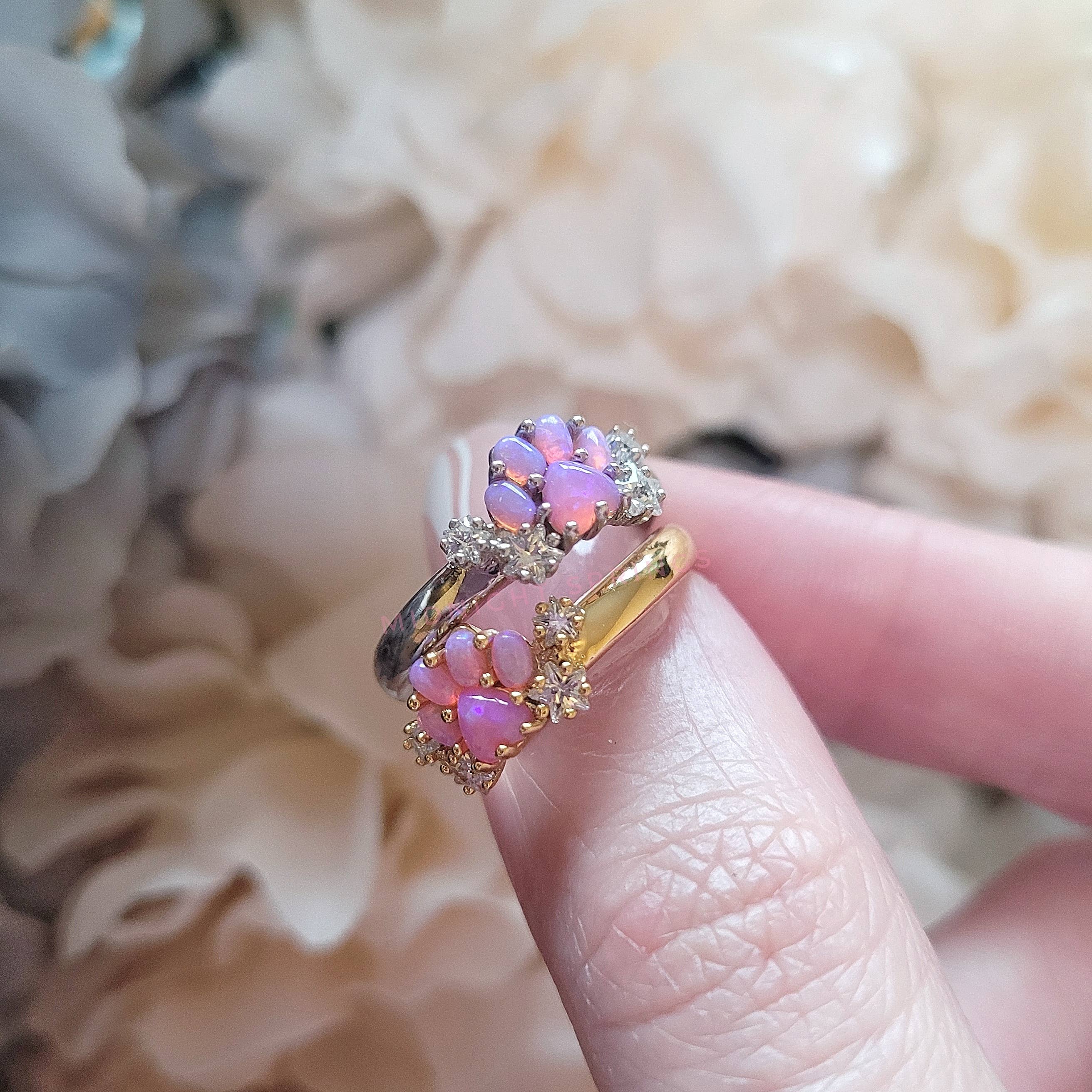 Midnight Springs - Wholesale Multi-Stone Ring - Cat Paw Opal and Cubic Zirconia Adjustable Plated Rings1