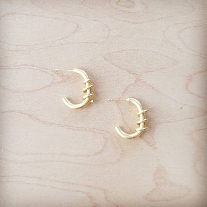 **Matte Gold Hoop Earring w/ Wire Wrapping 200i for wholesale by The Jewelry Junkie