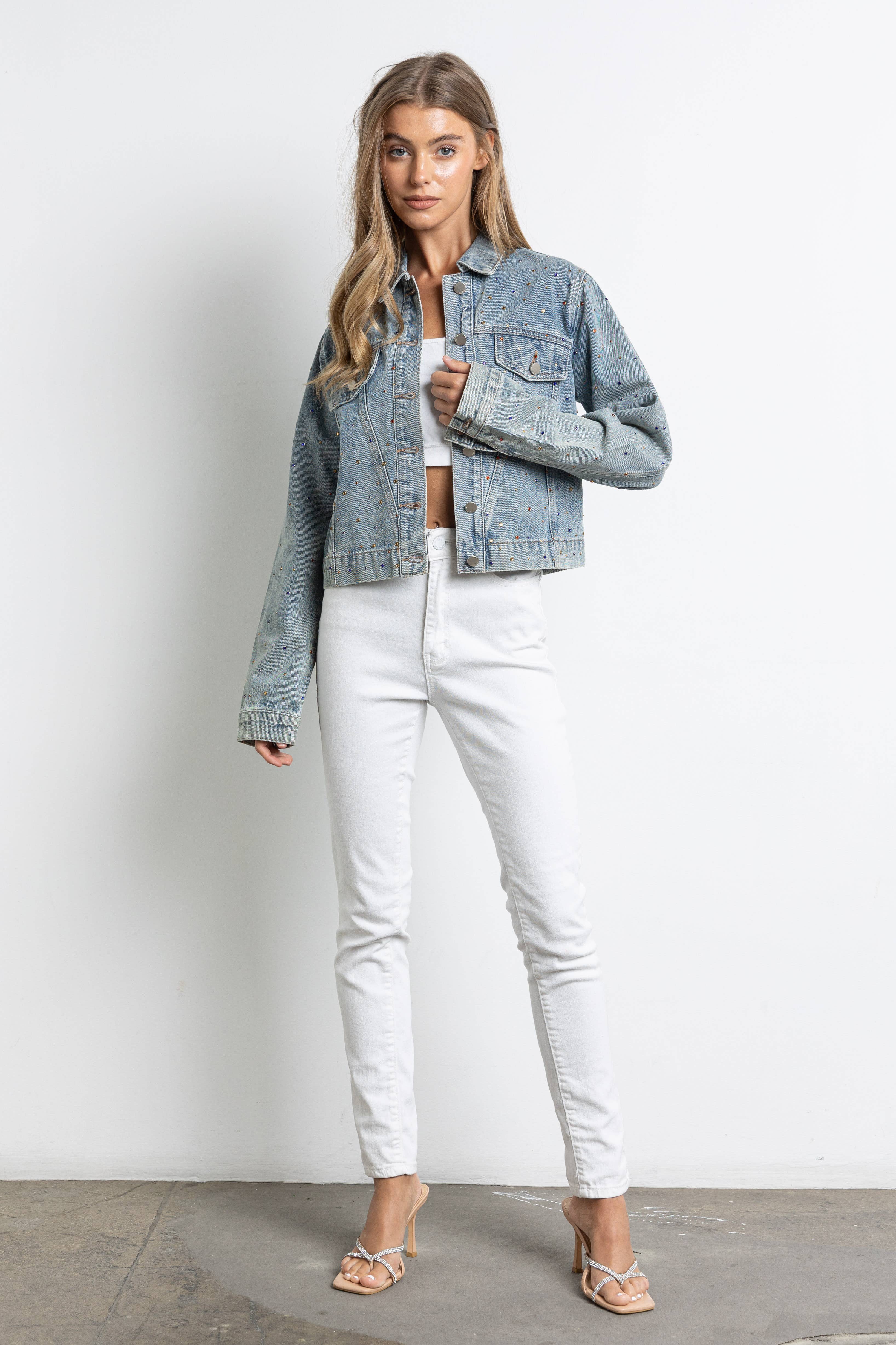 KIWI - Vendita all'ingrosso Giacca di jeans - Donna - Giacca in denim con strass multicolore IJ21284